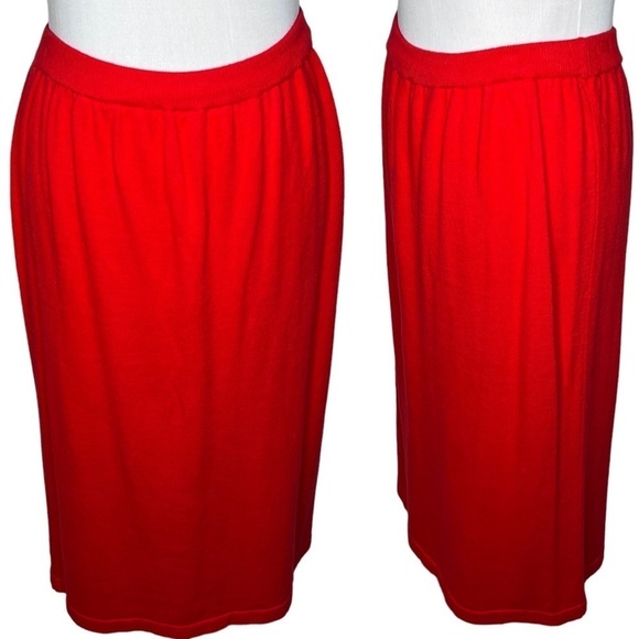Prophecy Red Knit Midi Length Pencil Skirt Size M USA Made Cotton Comfort Waist - Picture 1 of 13